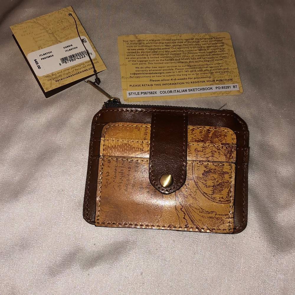 Patricia Nash Cassis Leather ID Wallet Italian Sketchbook Print NWT & Card